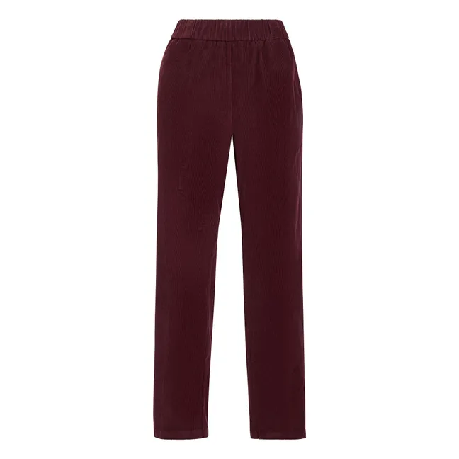 Pantalón recto de pana con elástico | Burdeos
