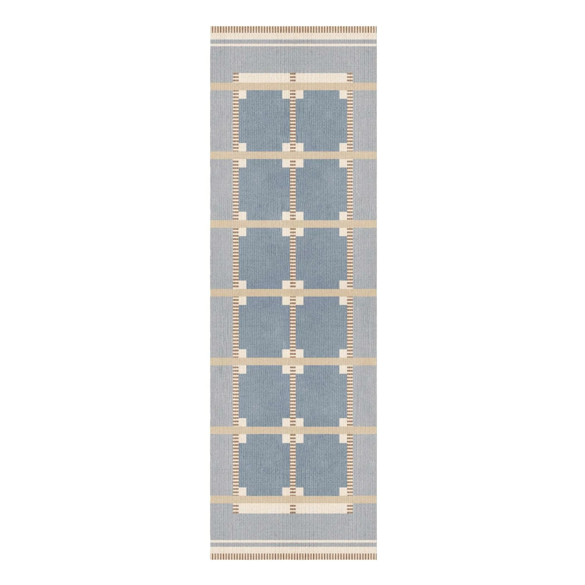 Layered Women's Blue Röllakan Ruth Wool Runner Carpet