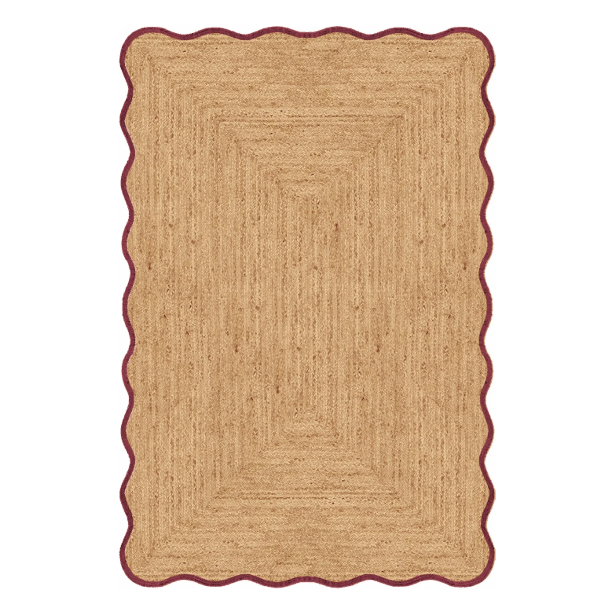 Layered Burgundy Scallop Jute Carpet