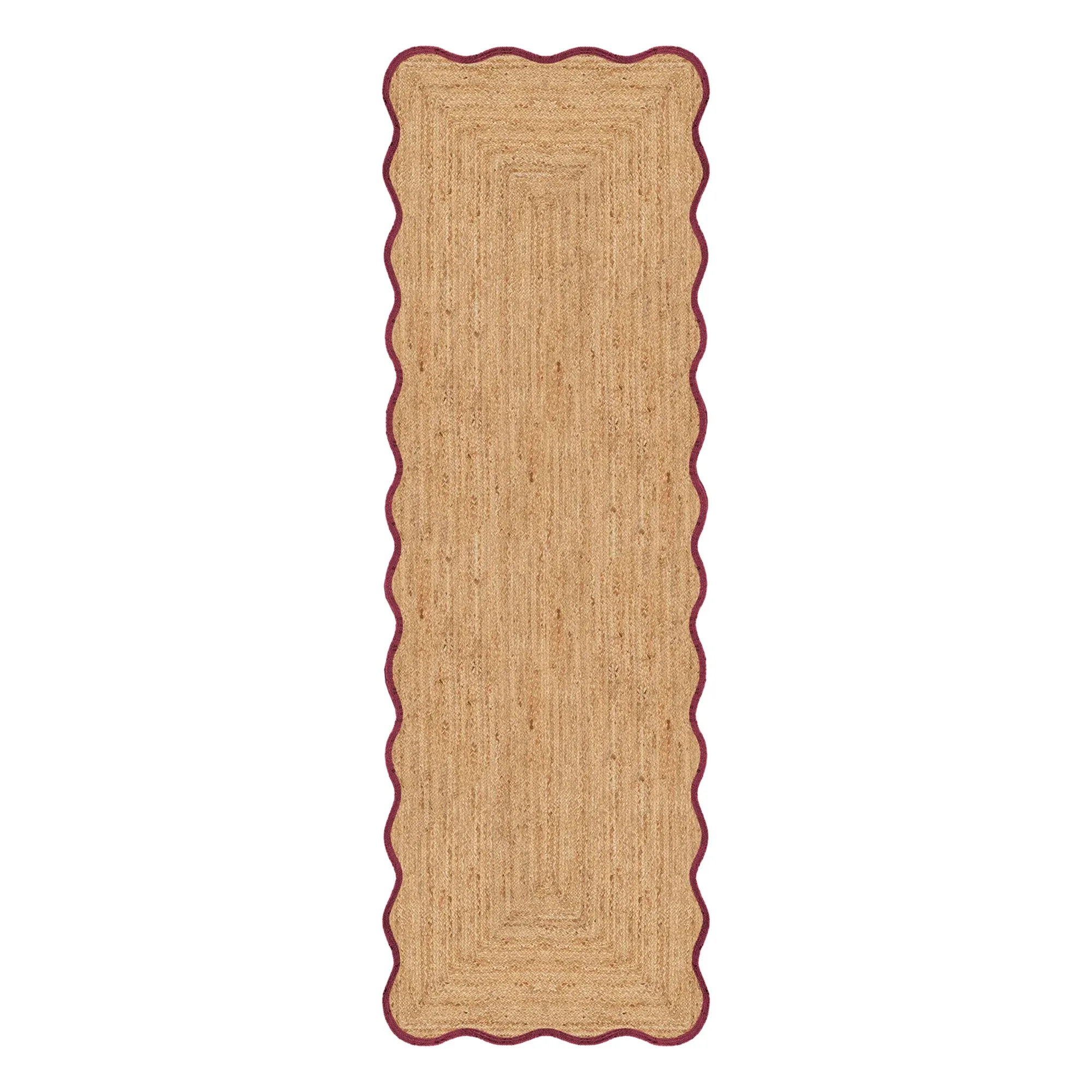 Layered Burgundy Scallop Jute Runner Carpet