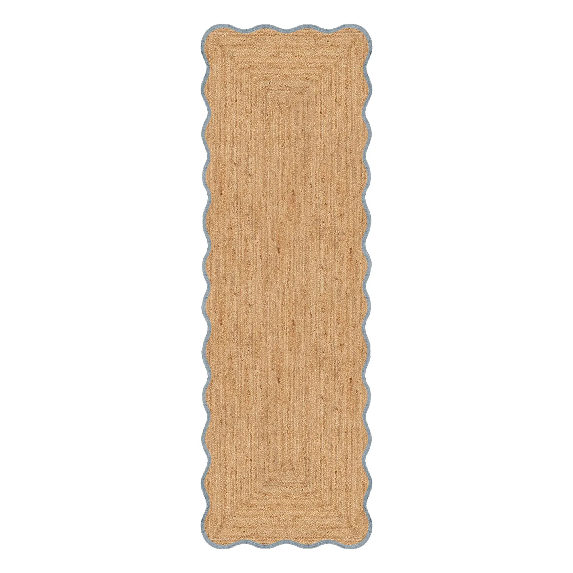 Layered Blue Scallop Jute Runner Carpet