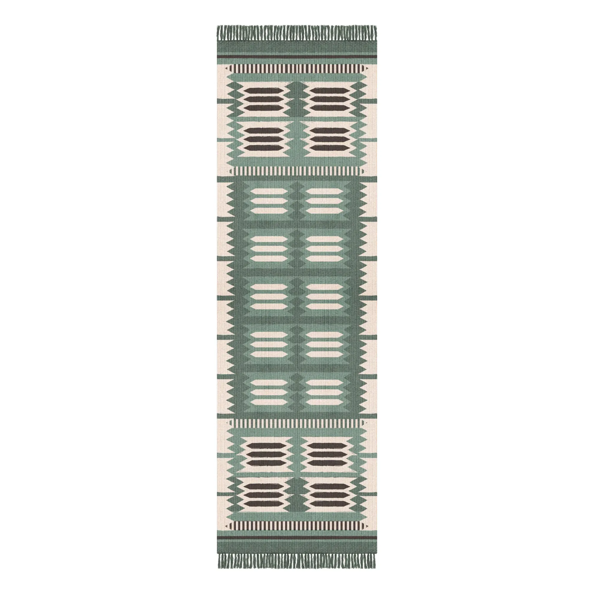 Layered Green Röllakan Hilma Wool Corridor Rug