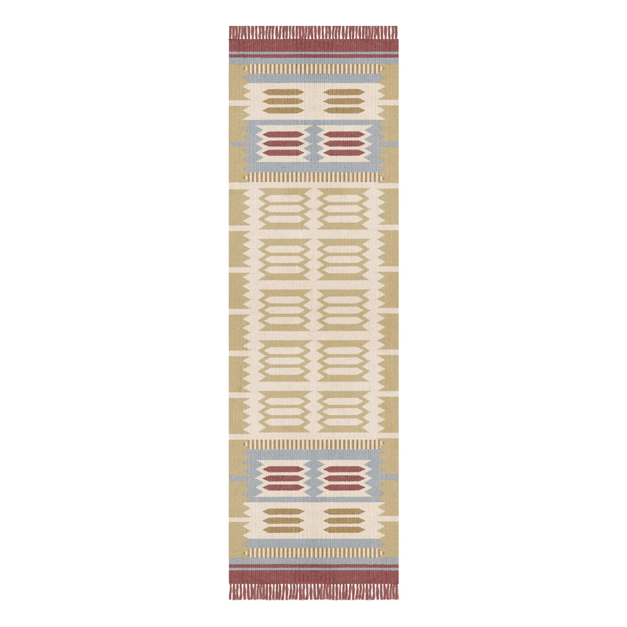 Layered Dark Beige Röllakan Hilma Wool Corridor Rug