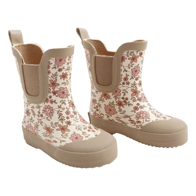 Bottines de Pluie Fleuries | Ivoire