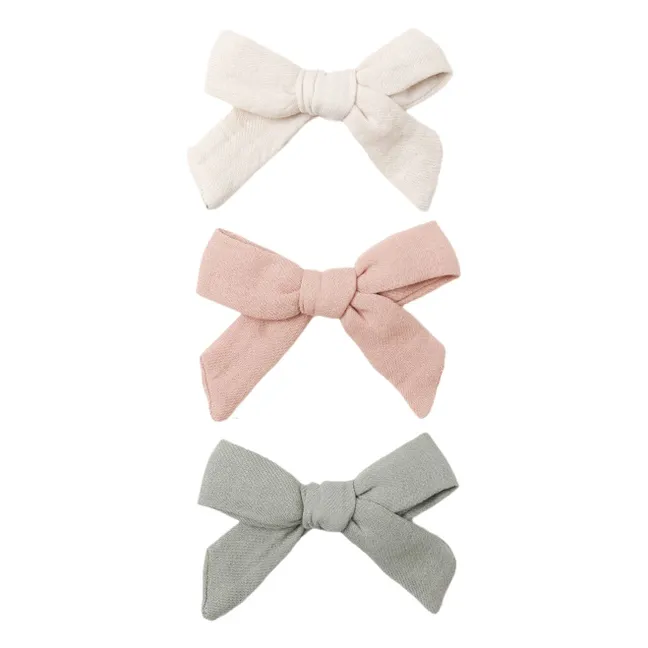 Lot 3 Barrettes Nœuds Gaze de Coton Bio | Ivoire