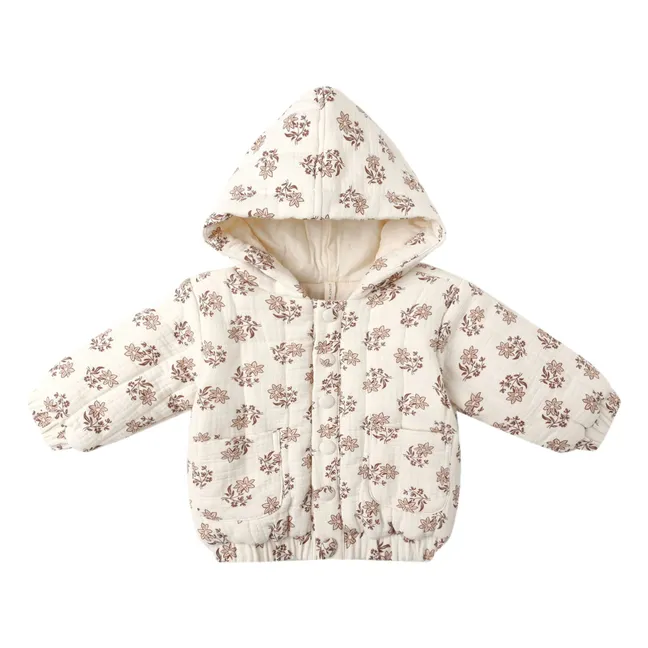 Organic Cotton Gauze Floral Hooded Jacket | Ecru