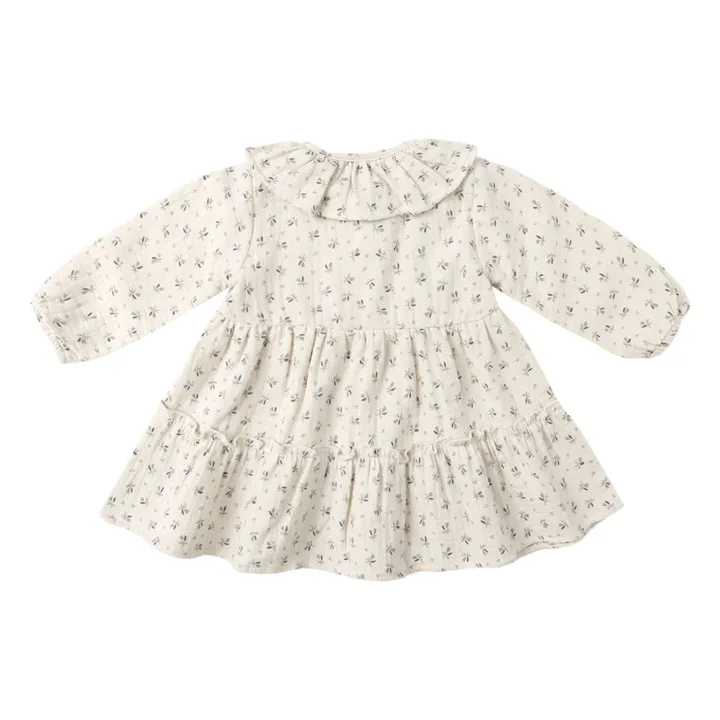 Organic cotton gauze floral ruffle dress | Ecru- Product image n°3