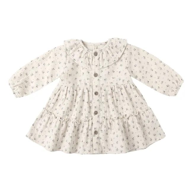 Robe Volants Fleurie Gaze de Coton Bio | Ecru