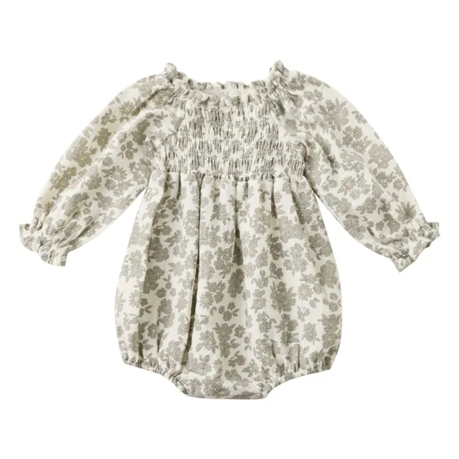 Barboteuse Fleurie Gaze de Coton Bio | Ivoire