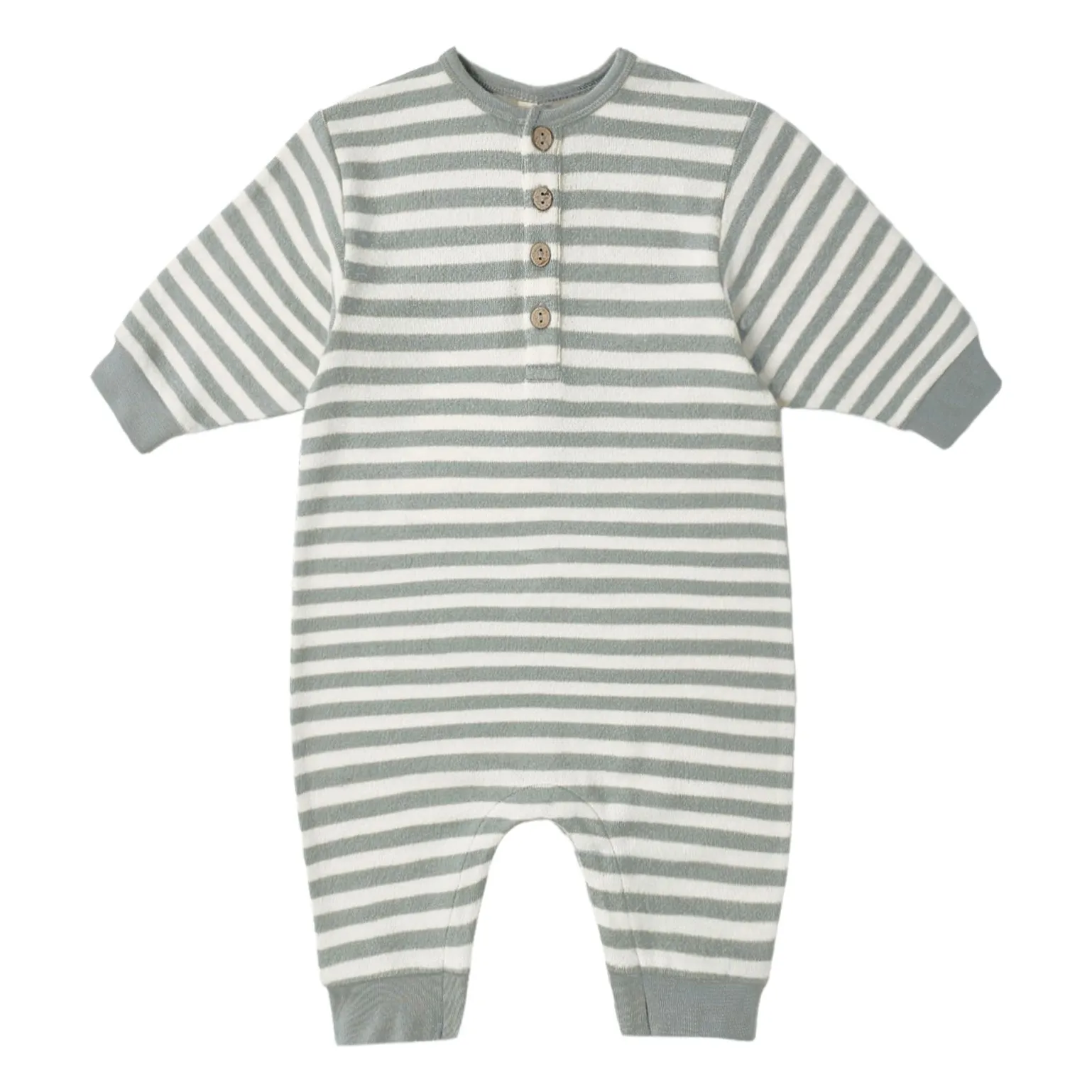 Quincy Mae Grey Blue Striped Organic Cotton Knit Jumpsuit