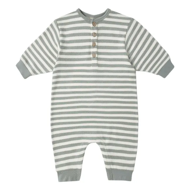 Striped organic cotton knit jumpsuit | Grey blue