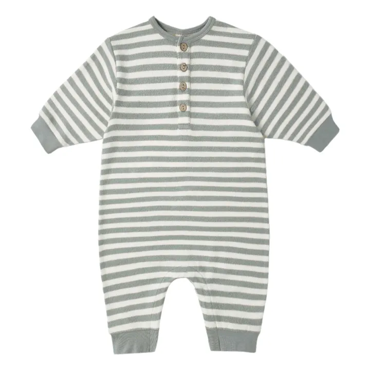 Striped organic cotton knit jumpsuit | Grey blue- Product image n°0