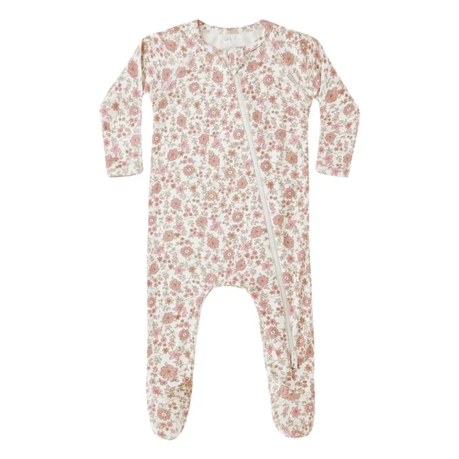 Combinaison à Pieds Fleurie Coton Bio | Ivoire
