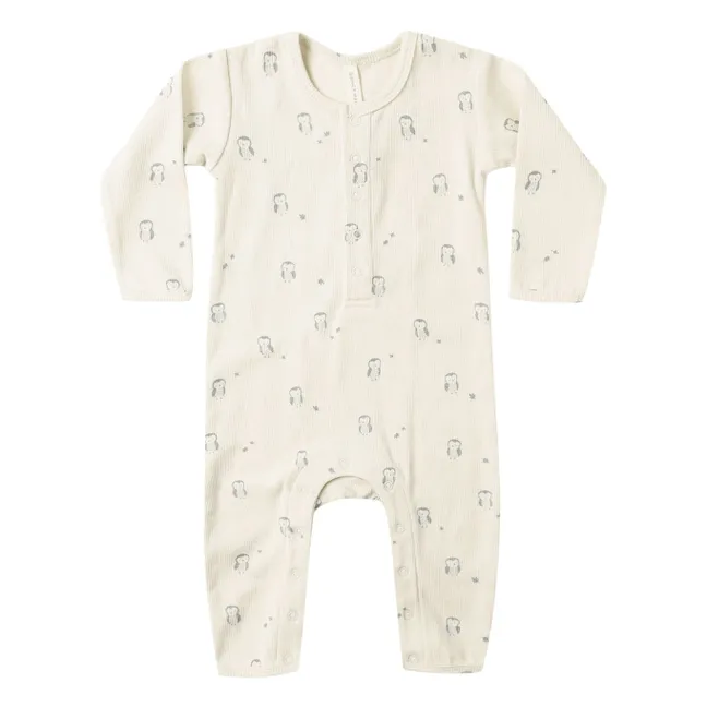 Owl ribbed jumpsuit Organic cotton | Ecru