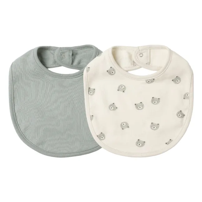 Set de 2 baberos Oso de Algodón Ecológico | Azul Gris