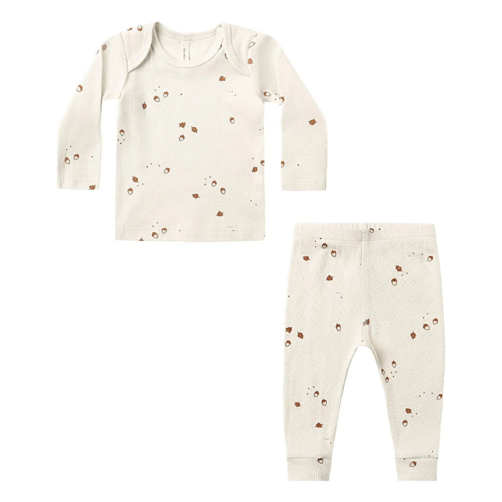 Quincy Mae Ecru Organic Cotton Hazelnut Ribbed Top And Leggings Set