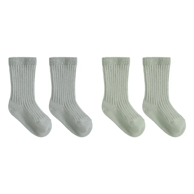 Lot de 2 Paires de Chaussettes Côtelées Coton Bio | Bleu gris
