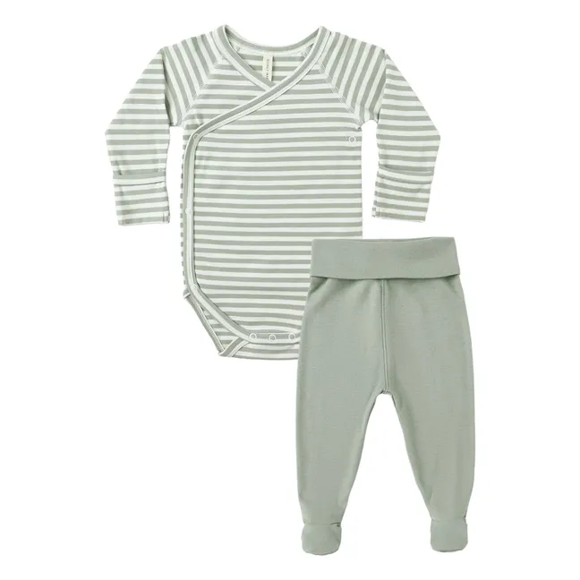 Organic cotton striped bodysuit and leggings set | Celadon