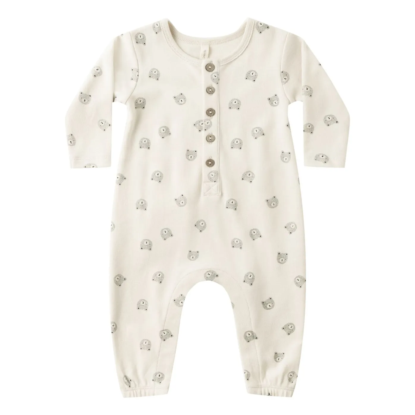 Quincy Mae Ecru Organic Cotton Bear Jumpsuit