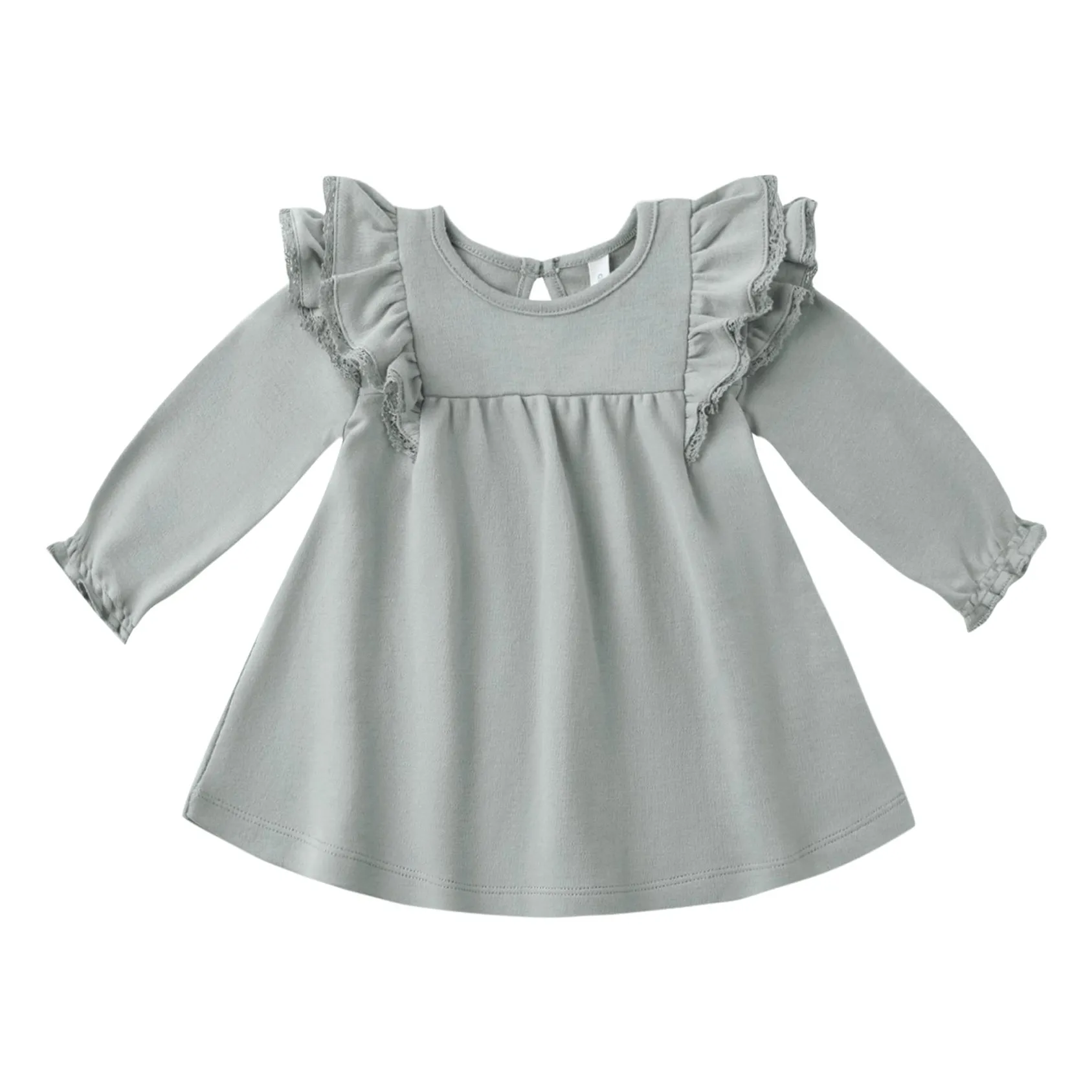 Quincy Mae Grey Blue Organic Cotton Ruffled Dress