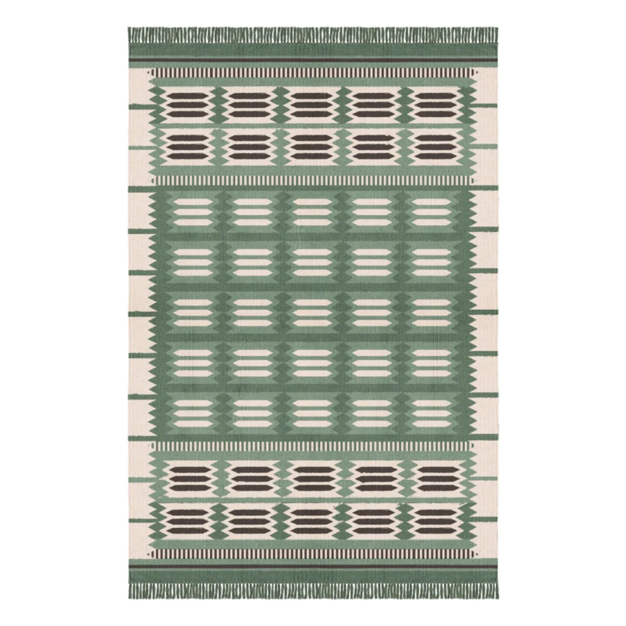 Layered Women's Green Röllakan Hilma Wool Rug