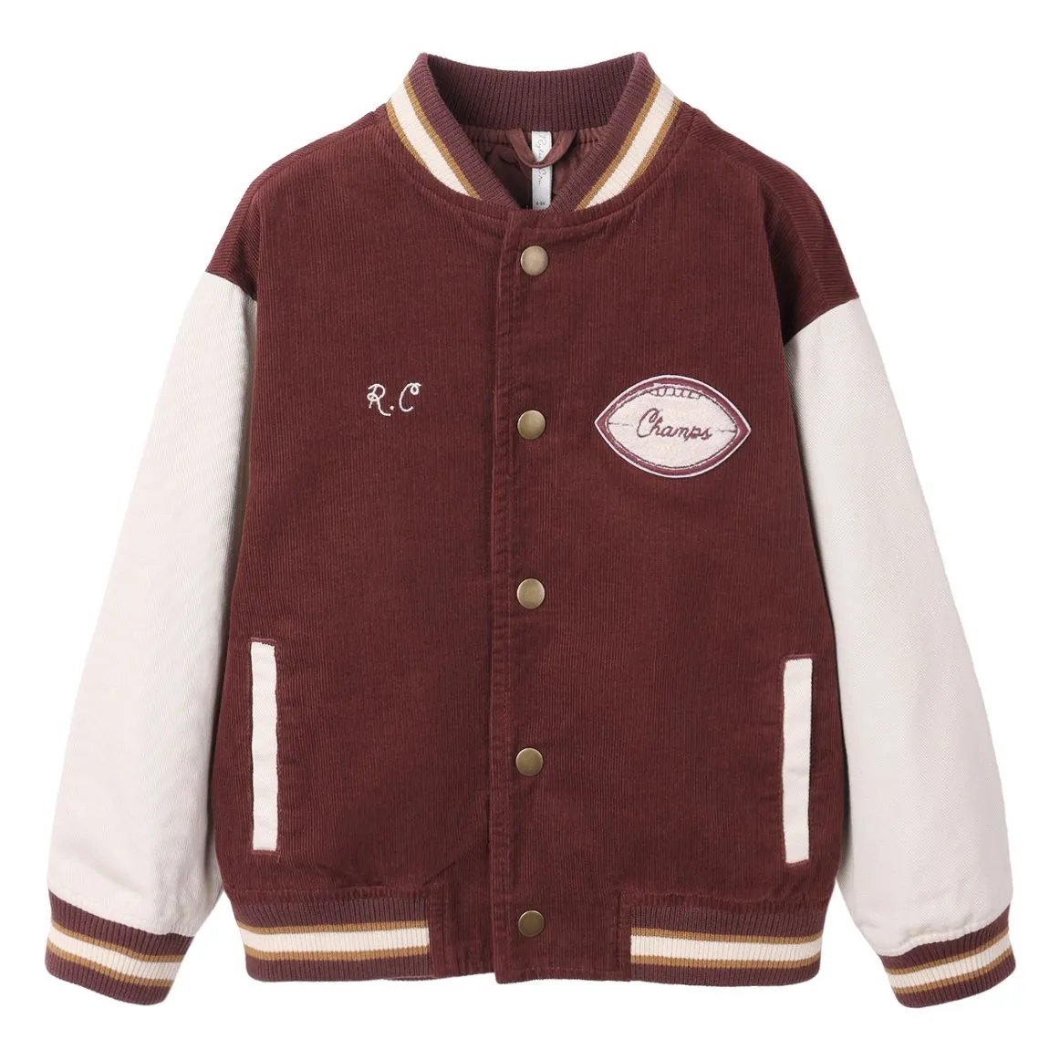 Rylee + Cru Burgundy Corduroy Varsity Bomber