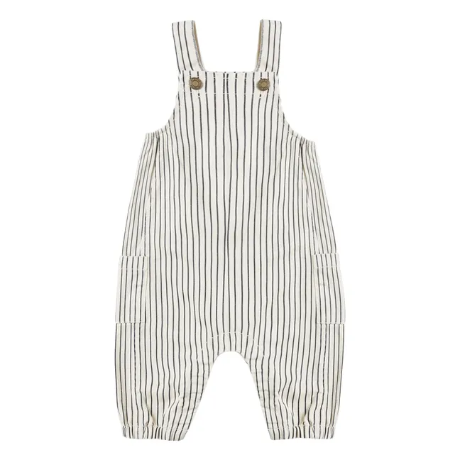Mini Stripes Cargo Dungarees | Ecru