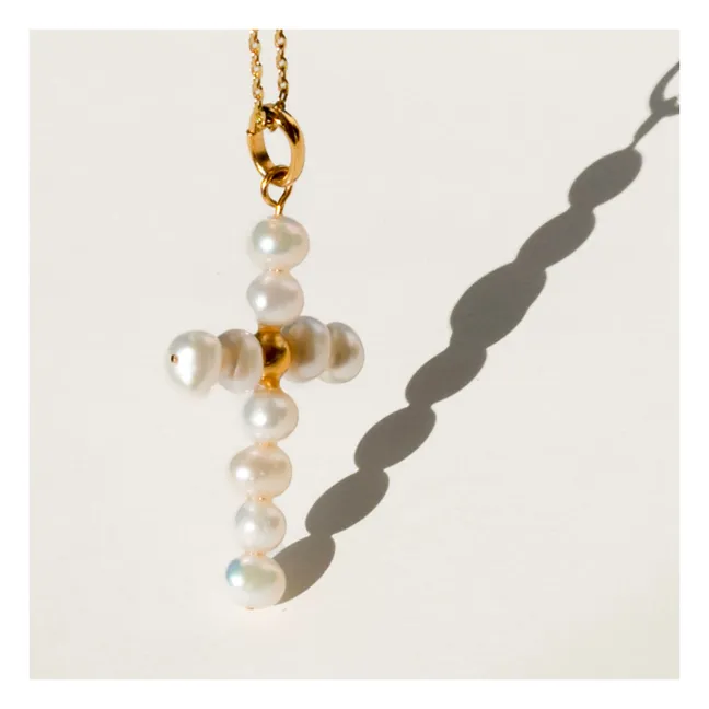 Collier Pearly Cross | Blanc