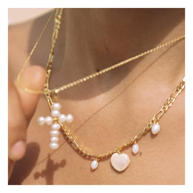 Pearly Cross necklace | White