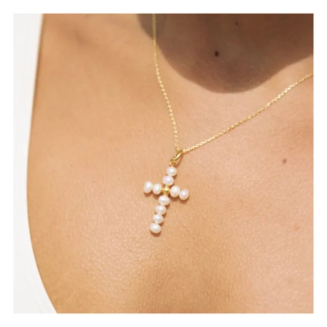 Pearly Cross necklace | White