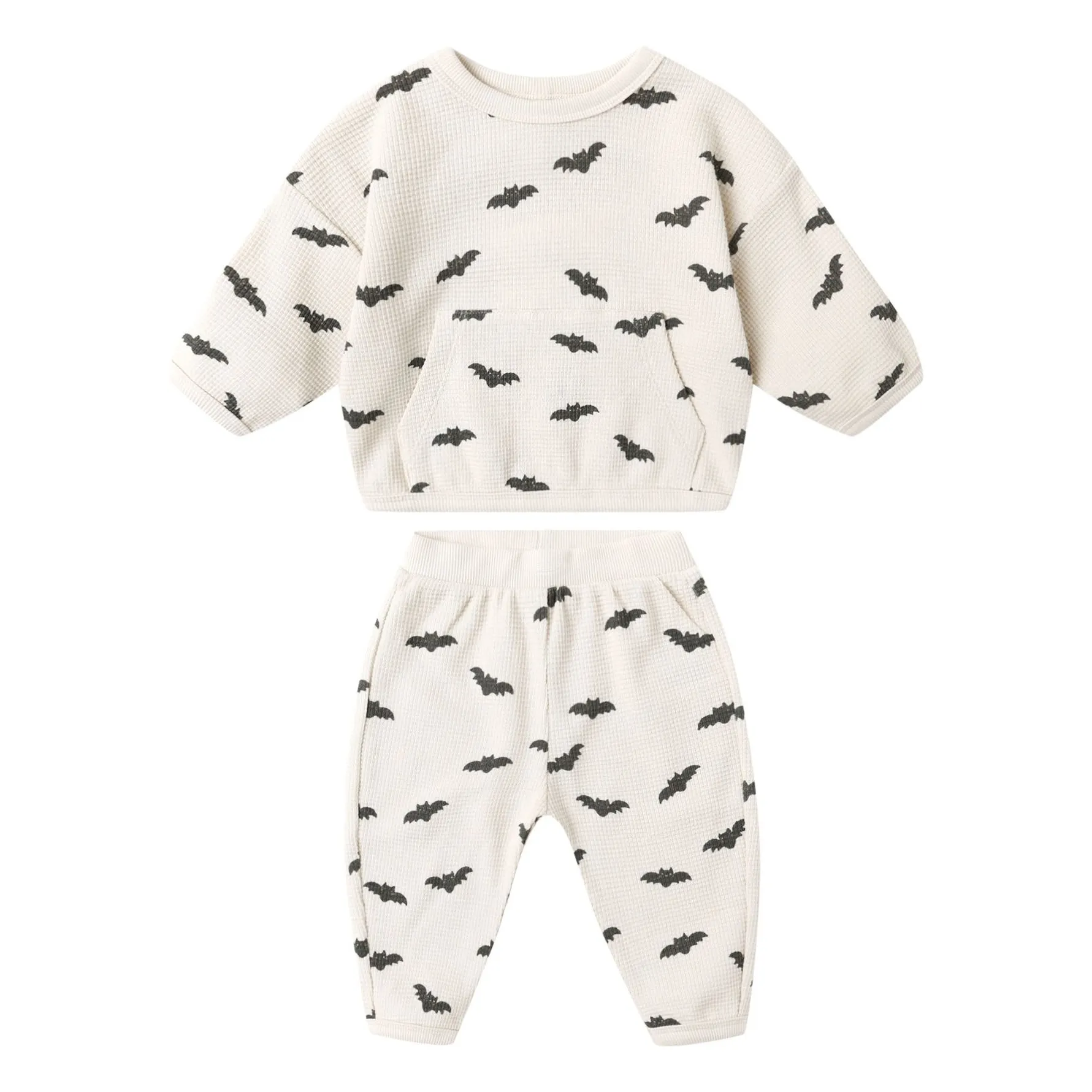 Quincy Mae Ecru Bats Organic Cotton Sweat And Jogger Set