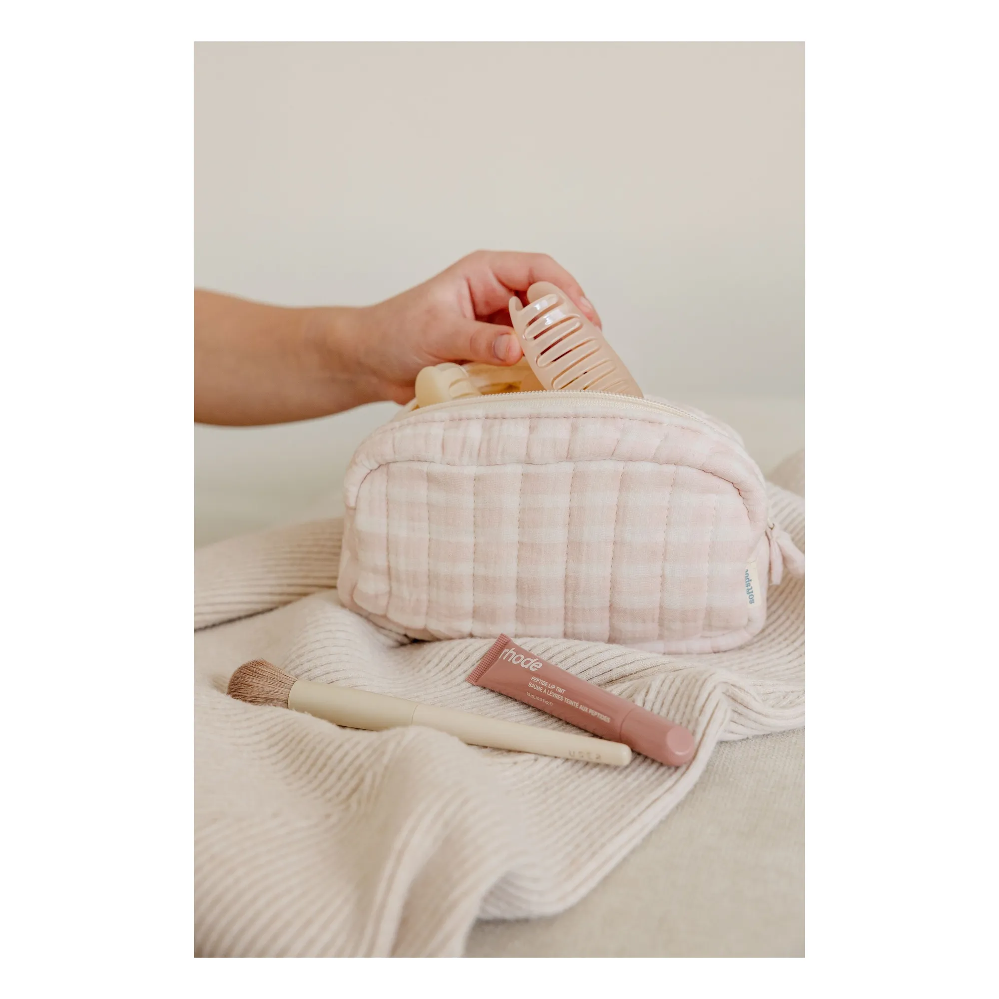 Soft Spot Pale Pink Rosewater Make-Up Bag In Organic Cotton