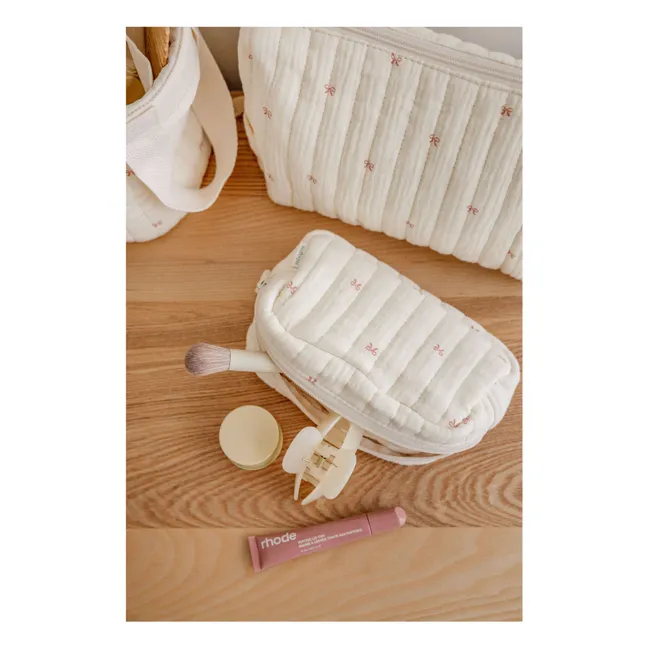 Ribbon toiletry bag in organic cotton | Ecru