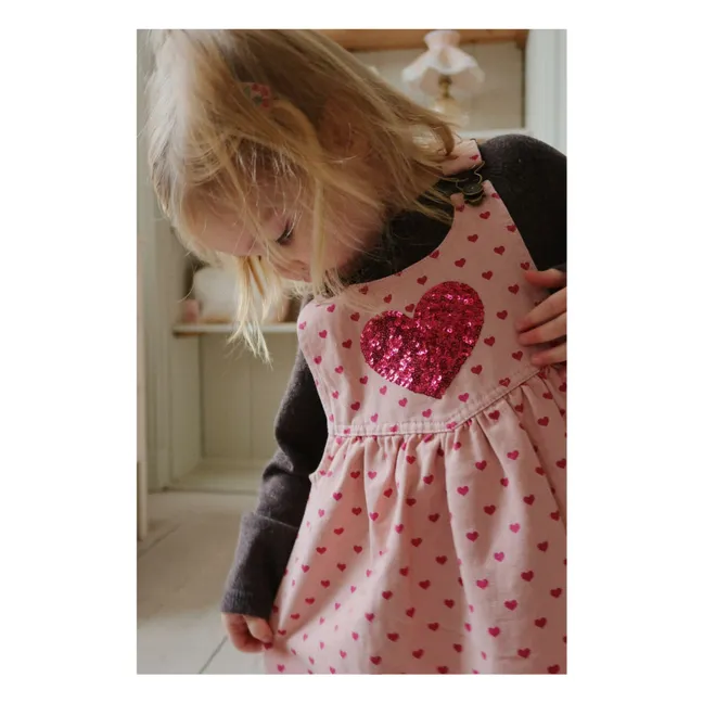 Robe Salopette Nola Cœurs Coton Bio | Rose
