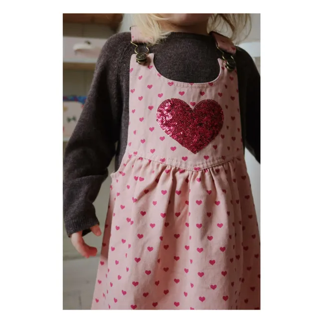 Robe Salopette Nola Cœurs Coton Bio | Rose