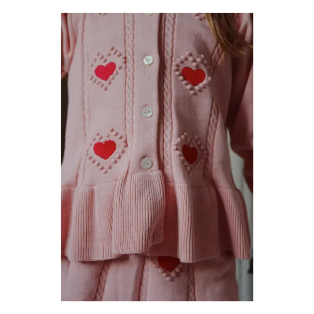 Gilet Soleil Cœurs Coton Bio | Rose pâle