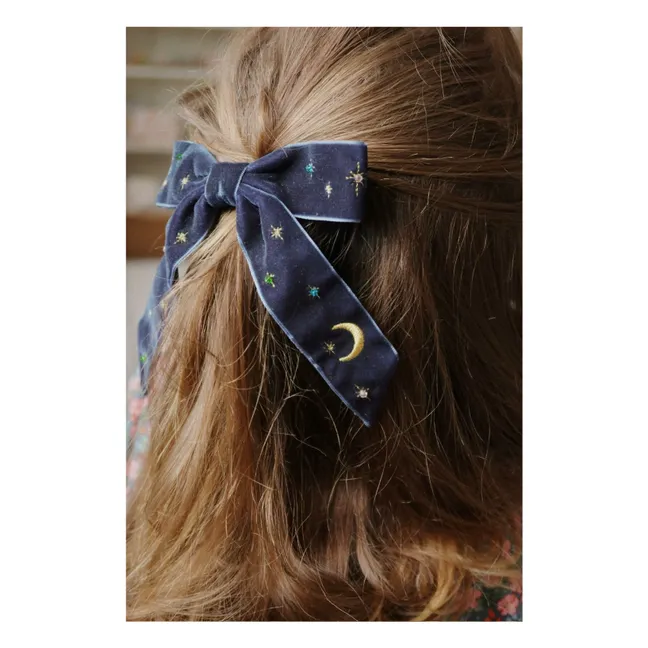 Barrette Nœud Velours | Bleu nuit