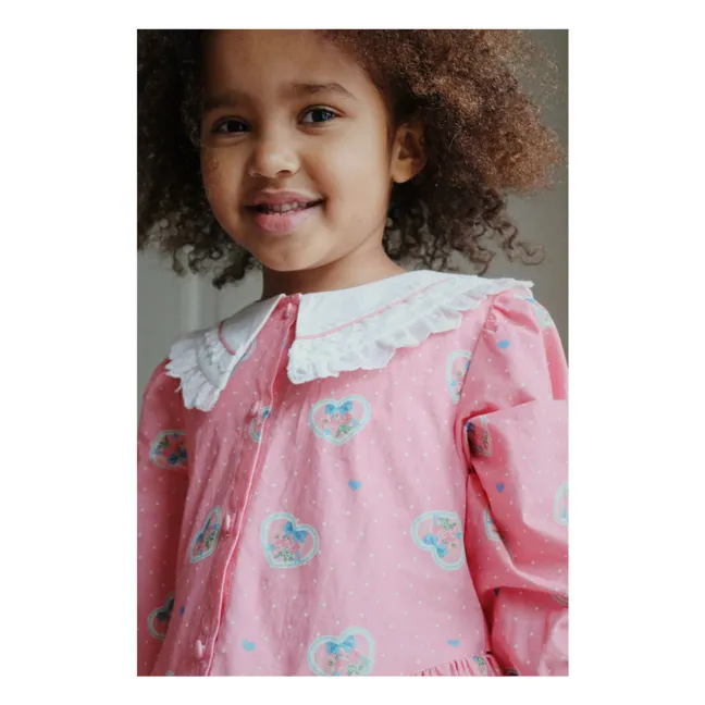 Robe Col Cœurs Coton Bio | Rose