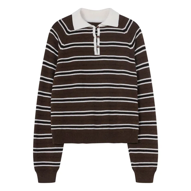 Polo Rayé Laine Mérinos Extra Fine | Marron