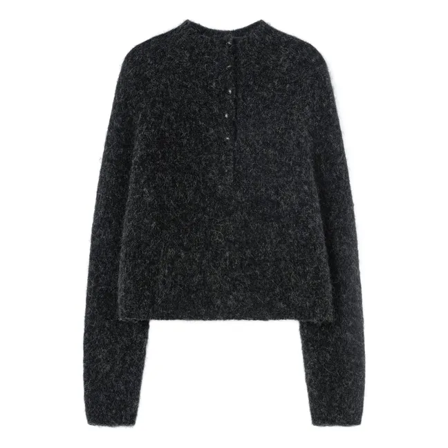 Baby Alpaca Polo Sweater | Charcoal grey