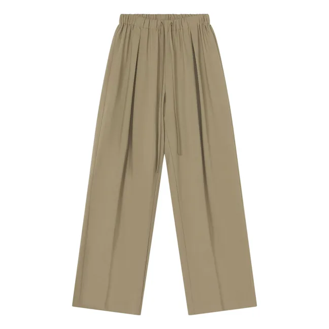 Pantaloni elasticizzati rilassati in lana vergine | Olive