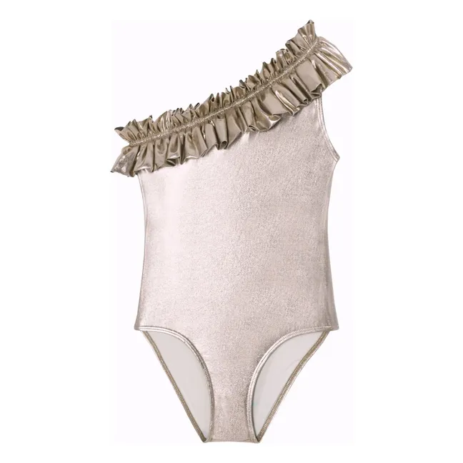 Maillot de Bain 1 Pièce Vénus Asymétrique Métallisé | Or rose