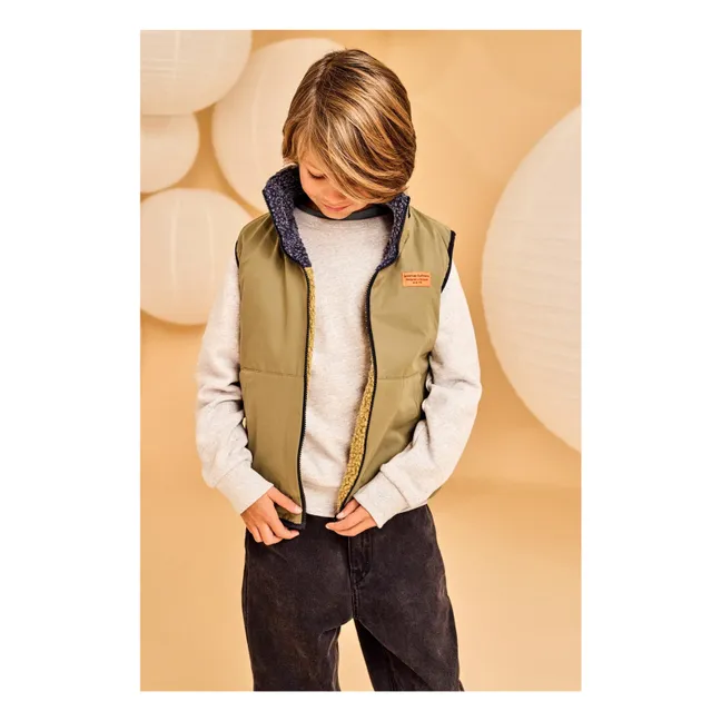 Reversible Sleeveless Jacket Sherpa Teddy Shape | Olive green