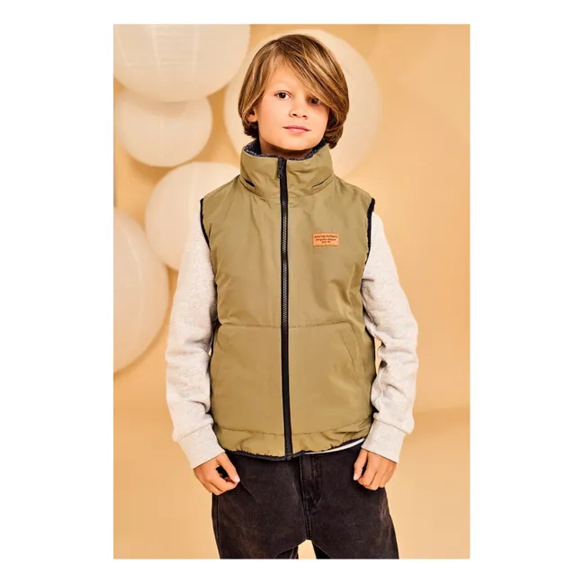 Veste Sans Manches Réversible Façon Sherpa Teddy | Vert olive