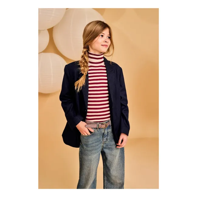 Pull Col Roulé Vicky Rayé | Bordeaux