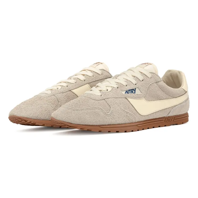 Windspin Low Two-tone Suede and Leather Basket | Light grey
