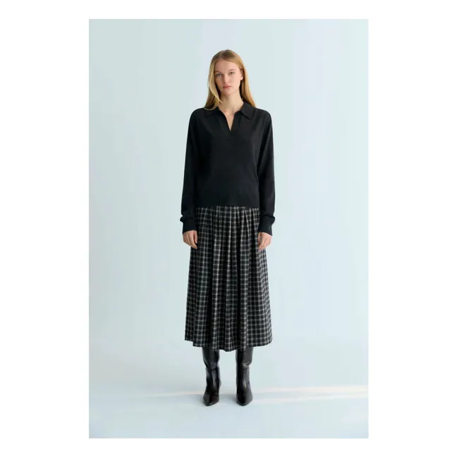 Dione Wool plaid skirt | Dark grey