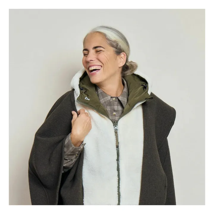 Capuche Doudoune Réversible Effet Shearling | Vert kaki- Image produit n°2