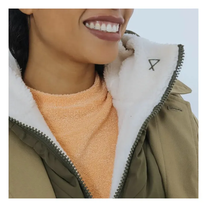 Capuche Doudoune Réversible Effet Shearling | Vert kaki- Image produit n°5