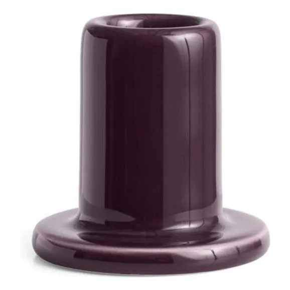 Hay Burgundy Earthenware Tube Candlestick